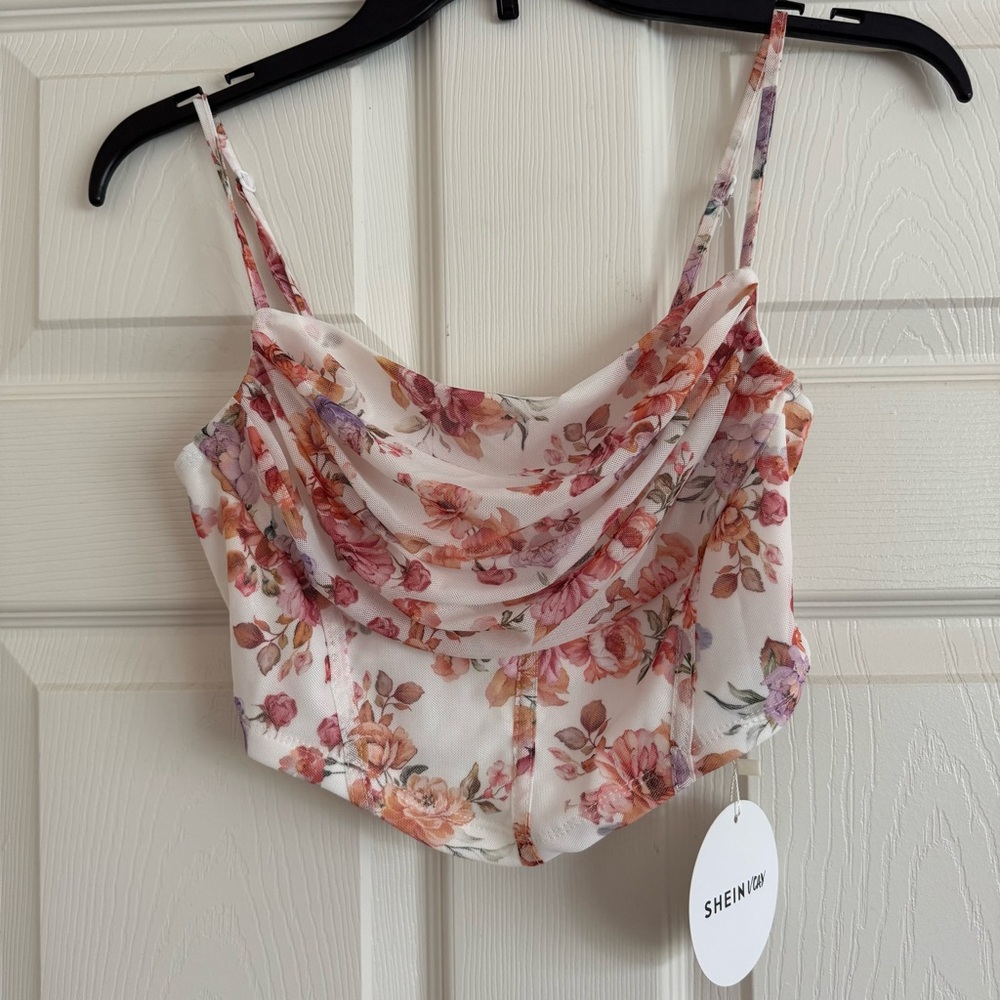 SHEIN Floral Print Cream Camisole in Pink, Peach, and Purple